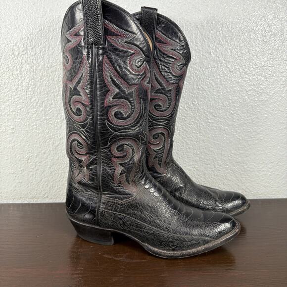 Vtg Panhandle Slim Black Exotic Ostrich Leg Cowboy Western Boots Men\'s 8 D main image 10